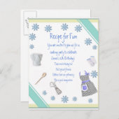 パーティの招待状の郵便はがきを調理している青い女の子 インビテーションポストカード (正面/裏面)