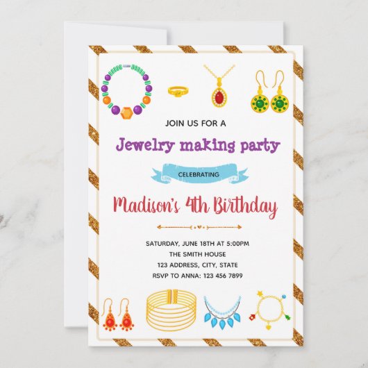 パーティの招待状を作るかわいいジュエリー 招待状 (正面)