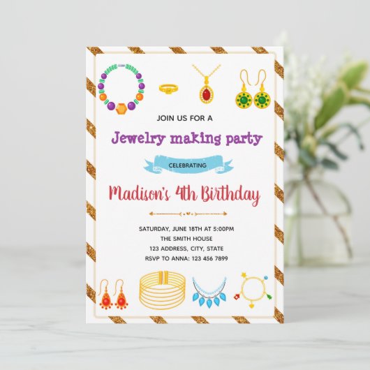 パーティの招待状を作るかわいいジュエリー 招待状 (スタンド正面)