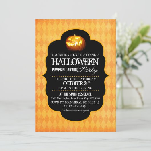 パーティの招待状を切り分けるハロウィンのカボチャ 招待状 (スタンド正面)
