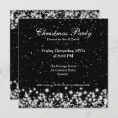 パーティの招待状エレガントウィンタースパークルブラック 招待状 (正面/裏面)