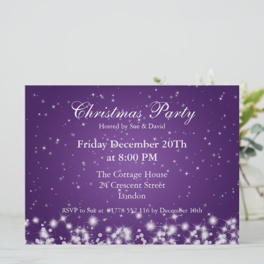 パーティの招待状エレガントウィンタースパープル 招待状 (スタンド正面)
