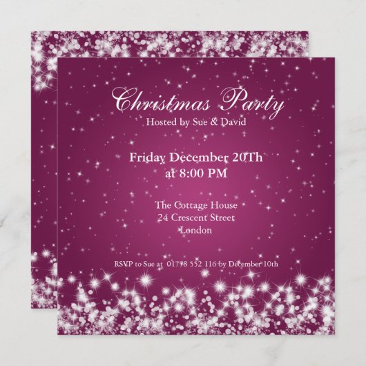 パーティの招待状エレガントスパークルカスタムピンク 招待状 (正面/裏面)