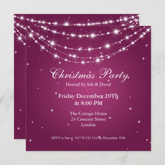 パーティの招待状エレガントチェーきらめくンベリー 招待状 (正面/裏面)