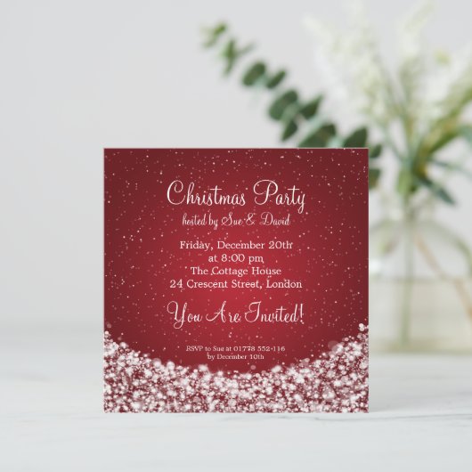 パーティの招待状エレガントナイトスパークルレッド 招待状 (スタンド正面)