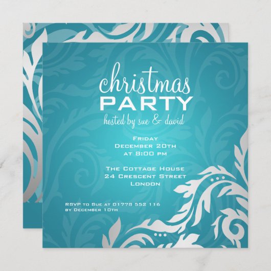 パーティの招待状エレガントフ渦巻形のロッシュブルー 招待状 (正面/裏面)