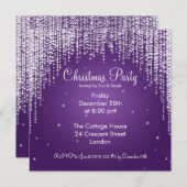 パーティの招待状エレガント落下輝く紫 招待状 (正面/裏面)