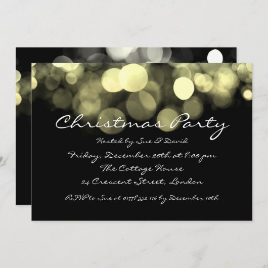 パーティの招待状エレガント金ゴールドの輝く灯 招待状 (正面/裏面)