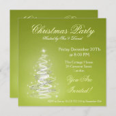 パーティの招待状ライムグリーンとクリスマスツリー 招待状 (正面/裏面)