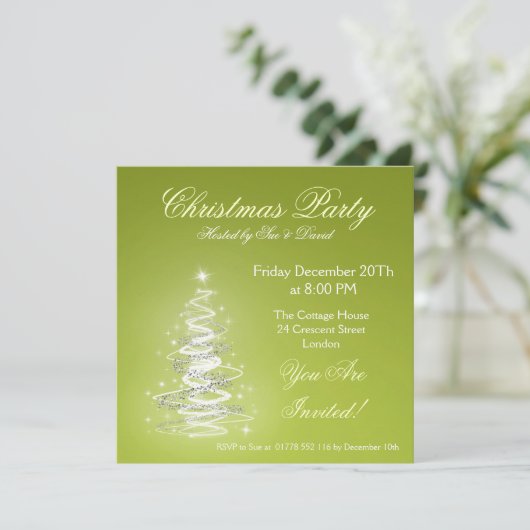 パーティの招待状ライムグリーンとクリスマスツリー 招待状 (スタンド正面)