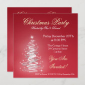 パーティの招待状レッドとクリスマスツリー 招待状 (正面/裏面)