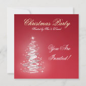 パーティの招待状レッドとクリスマスツリー 招待状 (裏面)