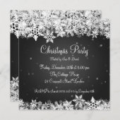 パーティの招待状冬の雪エレガント片（黒） 招待状 (正面/裏面)