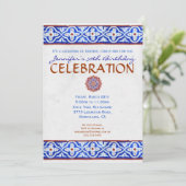 パーティの招待状地中海の-色彩の鮮やかタイル青 招待状 (スタンド正面)