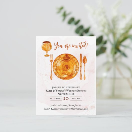 パーティの招待状金ゴールドマジカルディッシュ ポストカード (スタンド正面)