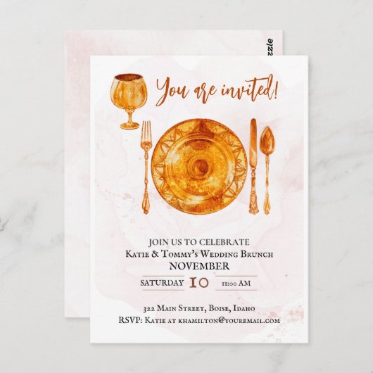 パーティの招待状金ゴールドマジカルディッシュ ポストカード (正面/裏面)