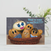 パーティの招待状、かごの中のポテトキャラクター 招待状 (スタンド正面)