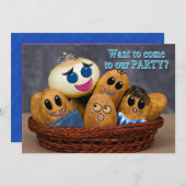 パーティの招待状、かごの中のポテトキャラクター 招待状 (正面/裏面)