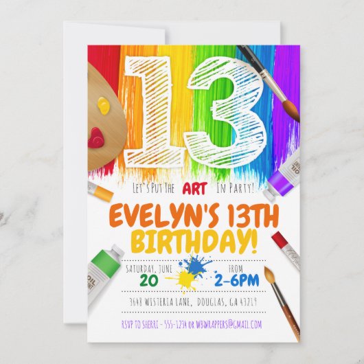 パーティの招待状、アー絵画ト·バースデー·パーティー- 13 招待状 (正面)