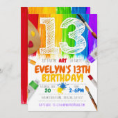 パーティの招待状、アー絵画ト·バースデー·パーティー- 13 招待状 (正面/裏面)