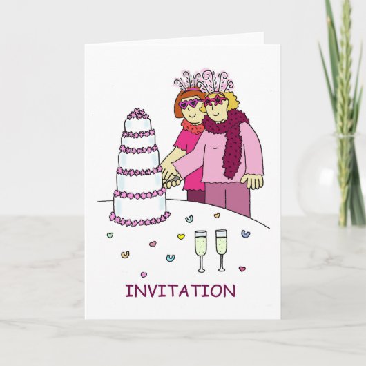 パーティの招待状、ファンキーな用品類のレズビアン 招待状 (正面)