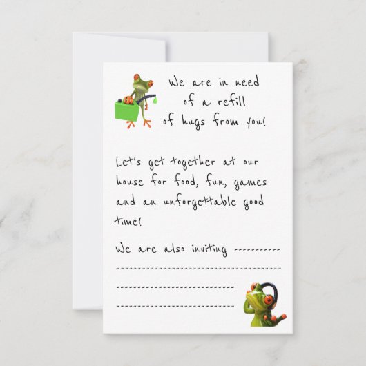 パーティの招待状「我々はあなたからのより多くのハグが必要だ!」 セーブザデート (正面)