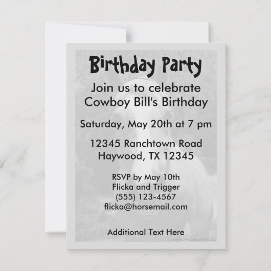 パーティの招待状- 「Bess theパーティーホース」 招待状 (裏面)