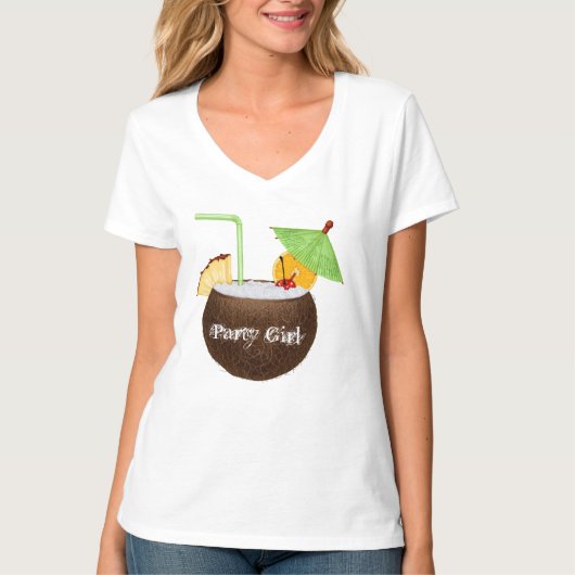 パーティガールの女性のV首のTシャツ Tシャツ (正面)