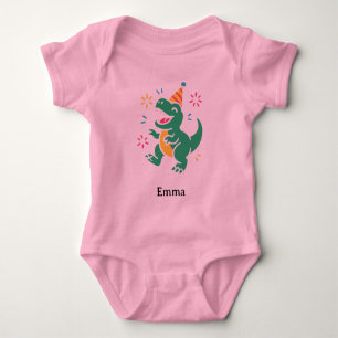 パーティダイノの雄叫び - かわいい誕生日Tシャツデザイン ベビーボディスーツ