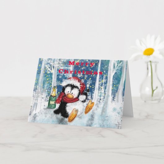パーティーおもしろいペンギン付きクリスマスカード カード (小さな植物)