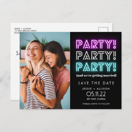 パーティーおもしろい写真レズビアンゲイLGBT日付Aを保存 案内ポストカード (正面/裏面)