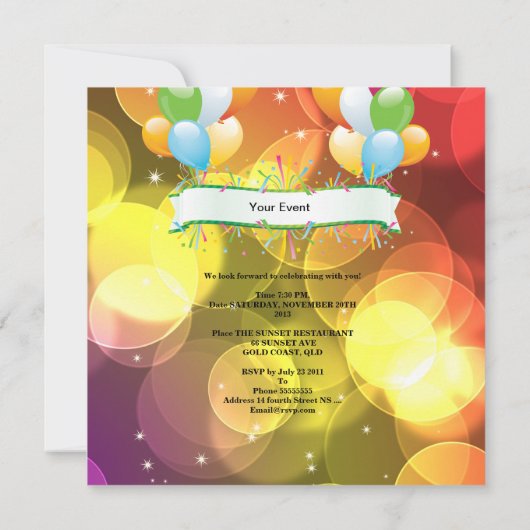 パーティーおもしろい吹き出しお祝い 招待状 (裏面)