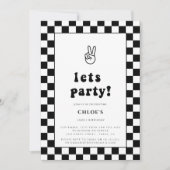 パーティーおもしろい市松模様にの誕生日の招待 招待状 (正面)