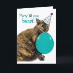 パーティーおもしろいTil You Burst Happy 21st Birthday カード<br><div class="desc">この間抜けタビー吹ネコは気球を上げている誰かが21歳になるパーティー時間だから！笑わせなさい。</div>