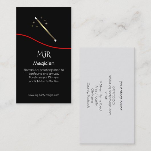 パーティーおよび夕食の手品師-魔法の細い棒のロゴ 名刺 (正面/裏面)