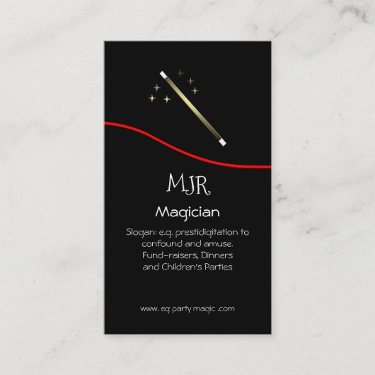 パーティーおよび夕食の手品師-魔法の細い棒のロゴ 名刺 (正面)