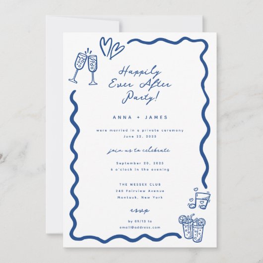 パーティーお洒落の後ずっと幸せにスケッチされた 招待状 (正面)