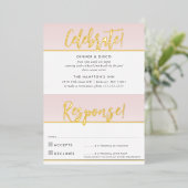 パーティーお祝いおよび応答カードピンク金ゴールド 箔招待状 (立ち正面)