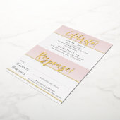 パーティーお祝いおよび応答カードピンク金ゴールド 箔招待状 (回転した状態)