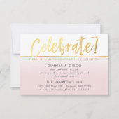 パーティーお祝いカーグラデーションド淡い色の・ピフェイクンク金ゴールド 招待状 (正面)