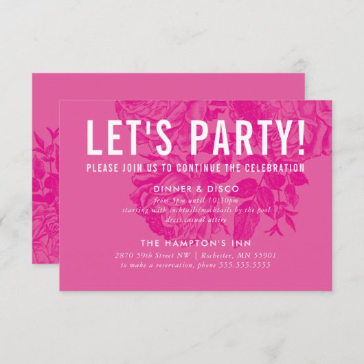パーティーお祝いカードモダンフローラかわいらしピンク 招待状 (正面/裏面)