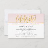 パーティーお祝いカード淡い色のピンク金ゴールド水玉模様 招待状 (正面)