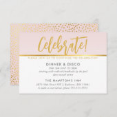 パーティーお祝いカード淡い色のピンク金ゴールド水玉模様 招待状 (正面/裏面)