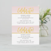 パーティーお祝いカード淡い色のピンク金ゴールド水玉模様 箔招待状 (立ち正面)