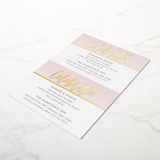 パーティーお祝いカード淡い色のピンク金ゴールド水玉模様 箔招待状 (回転した状態)