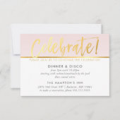 パーティーお祝いカード淡い色の赤面ピンクフェイク金ゴールド 招待状 (正面)