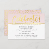 パーティーお祝いカード淡い色の赤面ピンクフェイク金ゴールド 招待状 (正面/裏面)