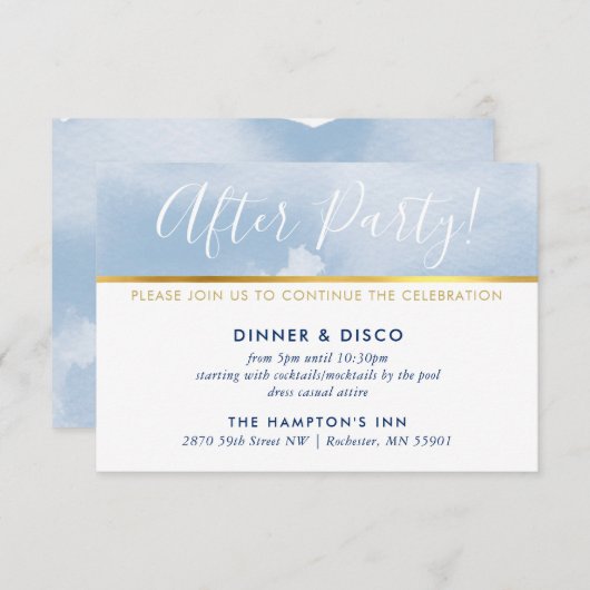 パーティーお祝いカード淡い色の金ゴールド青色水色 招待状 (正面/裏面)