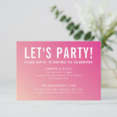 パーティーお祝いカーモダンドかわいらしピンク勾配 招待状 (スタンド正面)