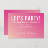 パーティーお祝いカーモダンドかわいらしピンク勾配 招待状 (正面/裏面)